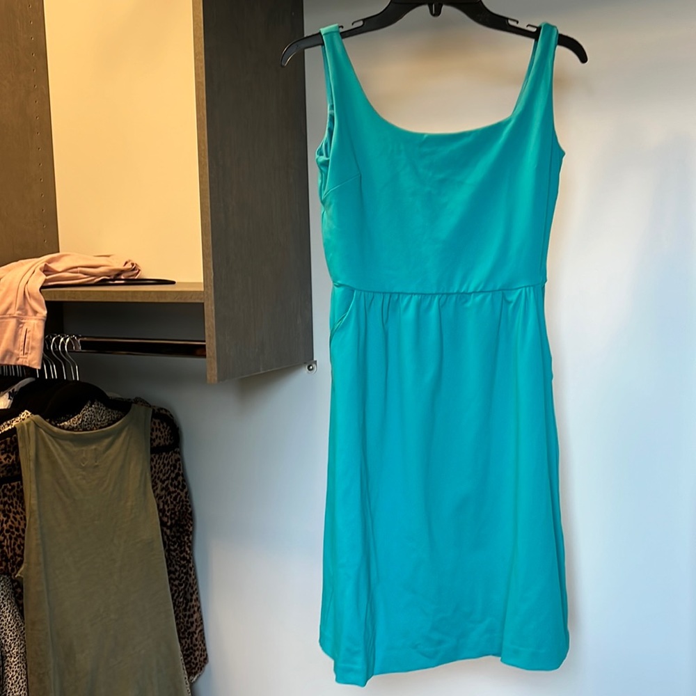 Super comfy aqua fit and flare dress